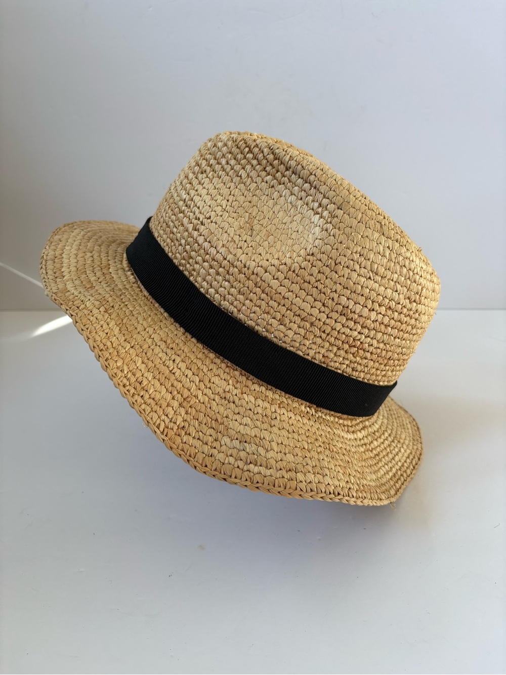 J.Crew Packable Raffia Straw Sun Hat M-L‎ Vacation Resort Cruise Costal Beach
